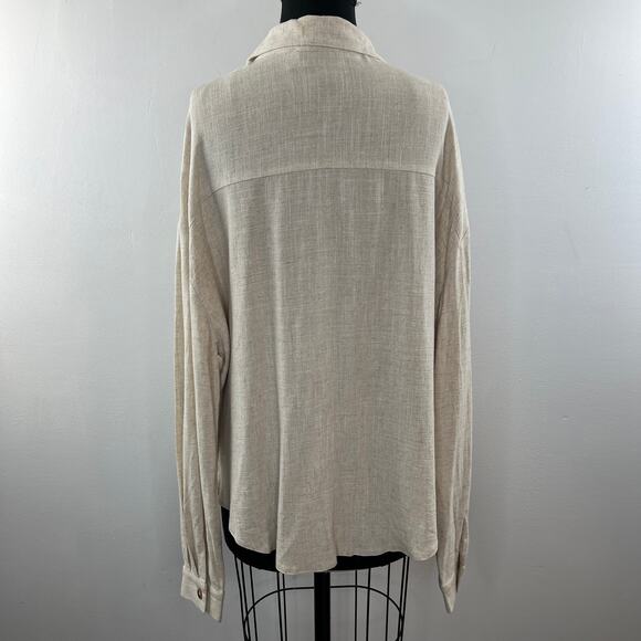 ASOS DESIGN Beige Linen Blend Long Sleeve Button-Up Collared Pocket Shirt 10T - Picture 5 of 8